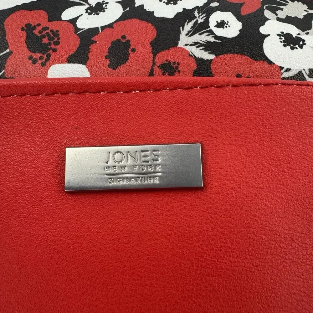 Jones New York Signature Red Floral Cosmetic Bag Makeup Pouch Wristlet